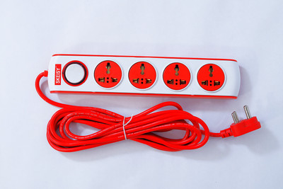 Skeisy NEW EXT401 RED NEW 4 SOCKET 1 UNIVERSAL SWITCH EXT401 RED NEW BOARD 4  Socket Extension Boards(White, Red, 2.5 m)