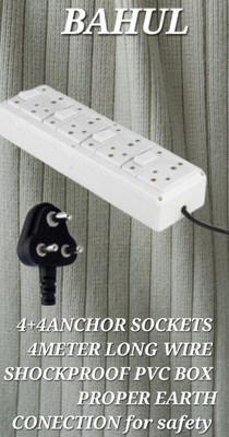 BAHUL Multioutlet extension 4+4ANCHOR SOCKETS 4  Socket Extension Boards(White, 4 m)