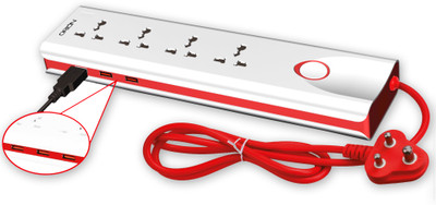 ORION 4+1 Power Link with 4 Socket, 1 Master Switch with LED, 3 USB Port Fast Charging 4  Socket Extension Boards(White, Red, 2.5 m, With USB Port)