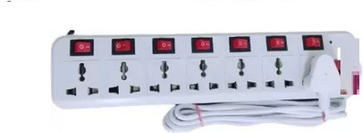 D-DEVOX SB EXt 7+7 Universal Socket Extension board With7 switch power OFF/ON Switch 7  Socket Extension Boards(White, Red, 3 m)