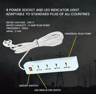 BAHUL 4 socket pvc power strip 2 meter 4  Socket Extension Boards(White, 2 m)
