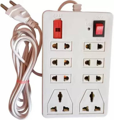 GLUCKLICH Mini Strip Extension Cord 8+2|8 Socket Extension Boards 8  Socket Extension Boards(White, 2.5 m)