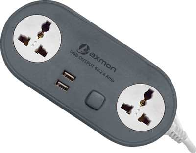 Axmon FIRE [SHOCK PROOF ] [ 2.5 M CORD] 2 USB Ports 10 Amp 2  Socket Extension Boards(Grey, 2.5 m, With USB Port)