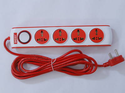 MSNL EXT-401 WHITE, RED CAPACITY UP 10AMP AND 2.5 MTR WIRE AND SWITCH INDICATOR, 240V 4  Socket Extension Boards(White, Red, 2.5 m)