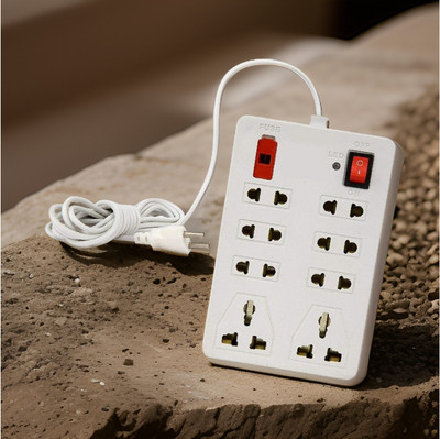 TOOLART Power Plate 8 Extension Board with 8 Universal Sockets, AX 8  Socket Extension Boards(White, 2.5 m)