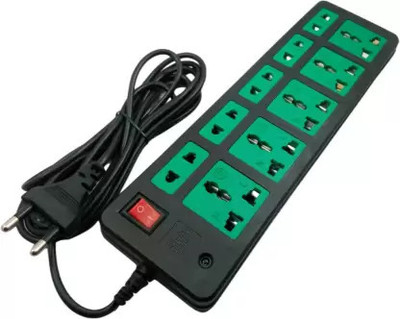 SOYEN 10+1 extension board with highly durable quality iox one Led10 Socket1 10  Socket Extension Boards(Green, Black, 2 m)