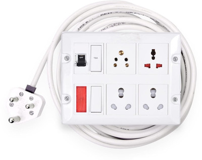 Fringo Extension Board 4 Socket 2 Switch with MCB (2500w) with 10 Meter Wire 220 Volt 4  Socket Extension Boards(White, 10 m)