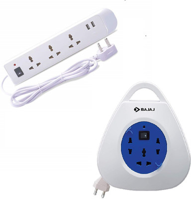 BAJAJ COMBO 3 WAY SPIKE AND SURGE GUARD WITH USB + EXTENSION REEL POWER CORD 3 PIN AND 2 PIN EXTENSION PORTS 3 SOCKET EXTENSION BOARD 8 Socket Extension Boards(White, 5 m, With USB Port) BAJAJ COMBO 3 WAY SPIKE AND SURGE GUARD WITH USB + EXTENSION REEL POWER CORD 3 PIN AND 2 PIN EXTENSION PORTS 3 SOCKET EXTENSION BOARD 8 Socket Extension Boards(White, 5 m, With USB Port)