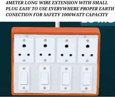 BAHUL 4 METER LONG WIRE EXTENSION WITH SMALL PLUG ISI SWITCHES UNBREAKABLE 7  Socket Extension Boards(White, 4 m)
