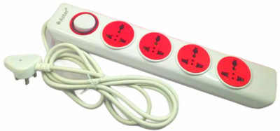Sanhan Extension Board 4 Multi Plug Universal Sockets Strip 4 Socket Extension 2m wire 4  Socket Extension Boards(White, Red, 2 m)