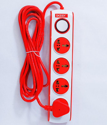 Skeisy EXT-401 Switch Universal Surge Protector With 4 Socket 1 switch (White,Red,2.5m) 4  Socket Extension Boards(White, Red, 2.5 m)