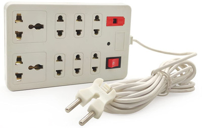 DAYBETTER Wall Mini Extension Cord with 6 AMP for Indian Sockets 8  Socket Extension Boards(White, 2 m)