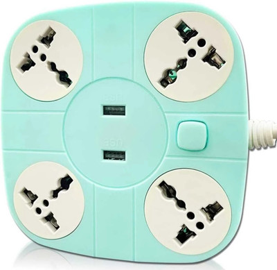 TorontoPower 10A 4+2-Way Extension Cord With 2 USB Socket + 4 Socket Extension Boards 4  Socket Extension Boards(Blue, White, 1.6 m, With USB Port)