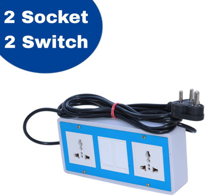 KHOPALA 2 Socket 2 Switch universal Board with 3 Yard wire 2  Socket Extension Boards(Blue, 2.5 m)