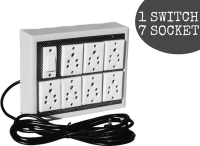 KHOPALA 7 Socket & 1 Switch Board with 3 Yard wire 7  Socket Extension Boards(White, 2.7432 m)