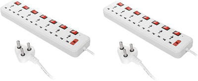 MOBIBASICS Combo 6 Socket Extension with Led Light and Fuse 2 Yard Long Wire Made in India 6  Socket Extension Boards(White, 1 m)