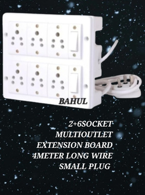 BAHUL Multioutlet extension board 2+6SOCKET WITH small plug 6  Socket Extension Boards(White, 4 m)