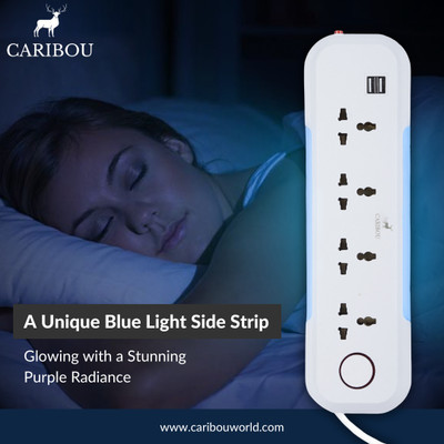 CARIBOU CBU-01 12W Extension Board|2 USB|10A|4 Sockets|Night Lamp|2M ISI Cord 4  Socket Extension Boards(White, 2 m)