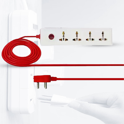 Hillgrove Power Extension Board with 4 Universal Socket and 1 Switch with 5 Meter Long Cable Surge Protector for Home/Computer/Fridge 4  Socket Extension Boards(White, Red, 5 m)