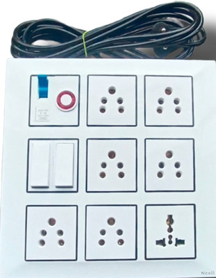 BAHUL ASSEMBLED BOARD CONTAINS 3 Sockets(15 Amp), 3 Sockets(13 Amp), 1 Switch(5 Amp), 1 Switch(15 Amp) with 4 Metre Chord Surge Protector (white) 6  Socket Extension Boards(White, 4 m)