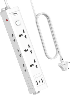 EMBox 10A Extension Board (2.4 A) Charging Ports with Indicator, 2500W 3  Socket Extension Boards(White, 1.8 m, With USB Port)