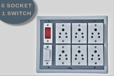 KHOPALA KHOPALA 6 Socket 1 Switch Extension Board & Without Wire Indicator 6 Socket 6  Socket Extension Boards(White, 0 m)