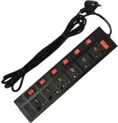 D-DEVOX EX-06Extension Cord with 6+6 Socket & Switch LED Indicator 3 Mtr Long Cable 6  Socket Extension Boards(Black, 3 m)