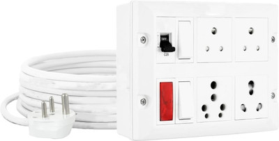 Fringo Extension Board 4 Socket 2 Switch with MCB (2500w) with 9 Meter Wire 220 Volt 4  Socket Extension Boards(White, 9 m)