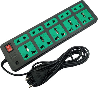 Sanhan ELECTRIC BOARD EXTENSION CORD POWER STRIP MULTI PLUG 10 socket 1m 10  Socket Extension Boards(Green, 1 m)