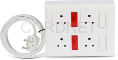 Cordnet Premium Modular Extension With 4 Socket and 2Indicater,2 Switch With 3 Core Wire 4  Socket Extension Boards(White, 15 m)