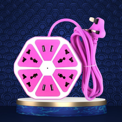 GUGGU Hexagon 8  Socket Extension Boards(Multicolor, 5 m, With USB Port)