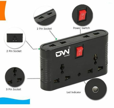 DIGWAY 4 UNIVERSAL SOCKET 1 SWITCH MULTI PLUG Three Pin Plug(Black)