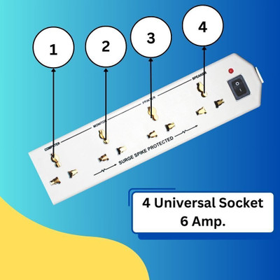 COMPACT Extension Board with Surge Protection, 4 Universal Sockets 4  Socket Extension Boards(White, 3 m)