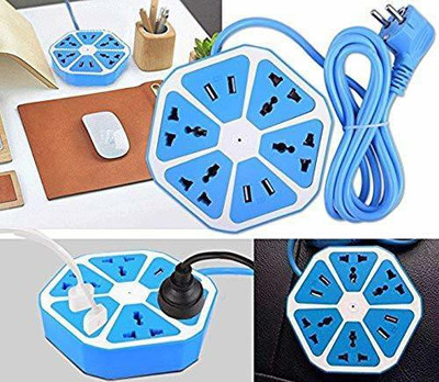 TECHGEAR Extension Board with 4 USB 2.0Amp Charging Points Hexagon Shape 4  Socket Extension Boards(Blue, 1.8 m, With USB Port)