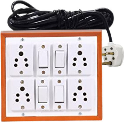 Avadh 4 Switch (6A) with 4 Socket (6A) - 3 pin Top Plug (Brown) (5 Meter) 4  Socket Extension Boards(Brown, 5 m)