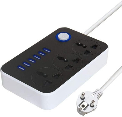 VATTU Spike Guard with USB 3 Plug Adapter 3 AC Sockets + 6-USB Ports 3  Socket Extension Boards(Multicolor, 2 m, With USB Port)