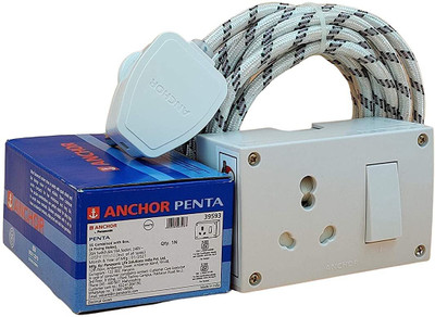Icalsonic Anchor By Penasonic 1 Sockets Power Extension 3 m Cloth Cord, 16/20-ampere Anchor Socket/Switch and Plug 20 A Three Pin Socket
