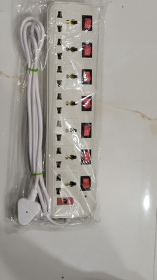 Awesome Zone 7-Socket Surge Protector Power with 3.2-meter heavy-duty cord 7  Socket Extension Boards(White, 3.2 m)