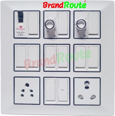 BrandRoute 18 Modular Plate Boards Switch Socket Regulator MCB Wall Mount 2  Socket Extension Boards(White, 0 m)