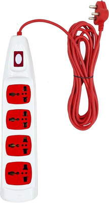 Global Flipkart Model 4+1 4  Socket Extension Boards(White, Red, 4 m)