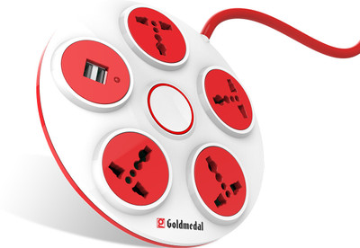 Goldmedal 360 With USB205106 4  Socket Extension Boards(White, Red, 2 m)