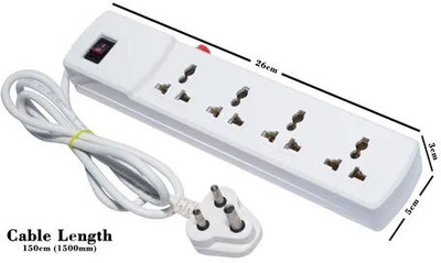 SURYAKUSH 4 in 1 Extension Switch,LED Indicator,Extension Cord 4 Socket Surge Protector 4  Socket Extension Boards(White, 10 m)