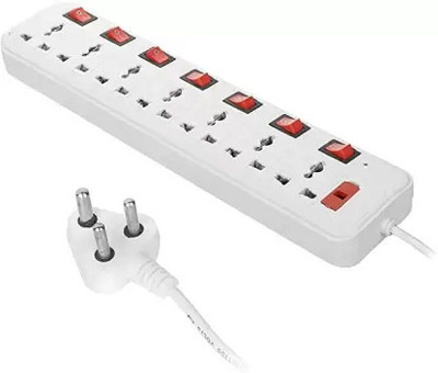 SOYEN SB7+7 Multi Plug Master Switch, 3.6 Meters Cord - 6 AMP, WHITE 7  Socket Extension Boards(White, Red, 3 m)