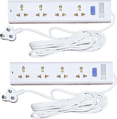 USHA STAAR 4 Socket Multipurpose Extension with 4 Mtr Long Wire Shock Proof (PACK OF 2 ) 4  Socket Extension Boards(White, 4 m)