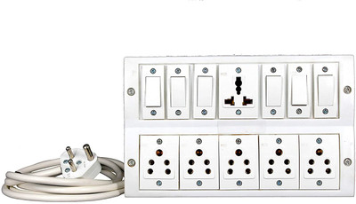 Aqeeq Extension Board 6+6 6A 6 Socket 6 Switch 5 Meter Long Wire Cable Cord 6  Socket Extension Boards(White, 5 m)