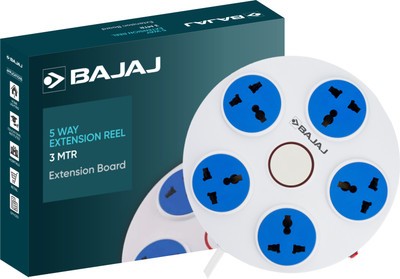 BAJAJ 5 Way Extension Reel 3 MTR 5  Socket Extension Boards(White, Blue, 3 m)