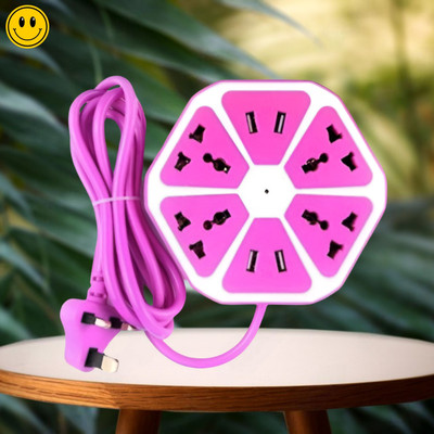 Clairbell Hexagon Extension socket with 5 Meter Cable & 4 usb ports Charging, 4 SocketT376 4  Socket Extension Boards(Multicolor, 3 m, With USB Port)