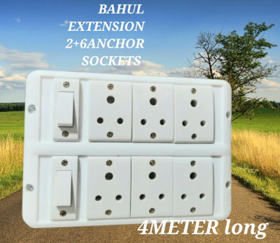 BAHUL Multioutlet extension board FITTED WITH 2+6SOCKET. 6  Socket Extension Boards(White, 4 m)
