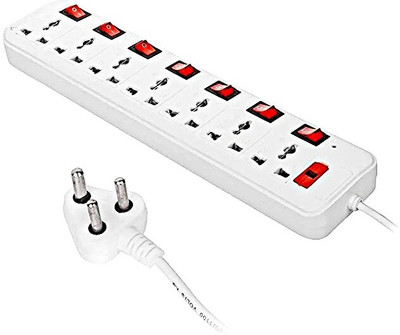 Skeisy 7+7 Multi Plug Master Switch, 3.6 Meters Cord - 6 AMP, Black 7 Socket 7  Socket Extension Boards(White, 3.6 m)