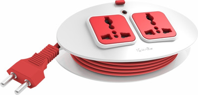 Fybros Stella 2 Pin 2 Socket Extension Cord Safety Shutter,Indicator & Heavy Duty Cable 2  Socket Extension Boards(White, Red, 2.5 m)